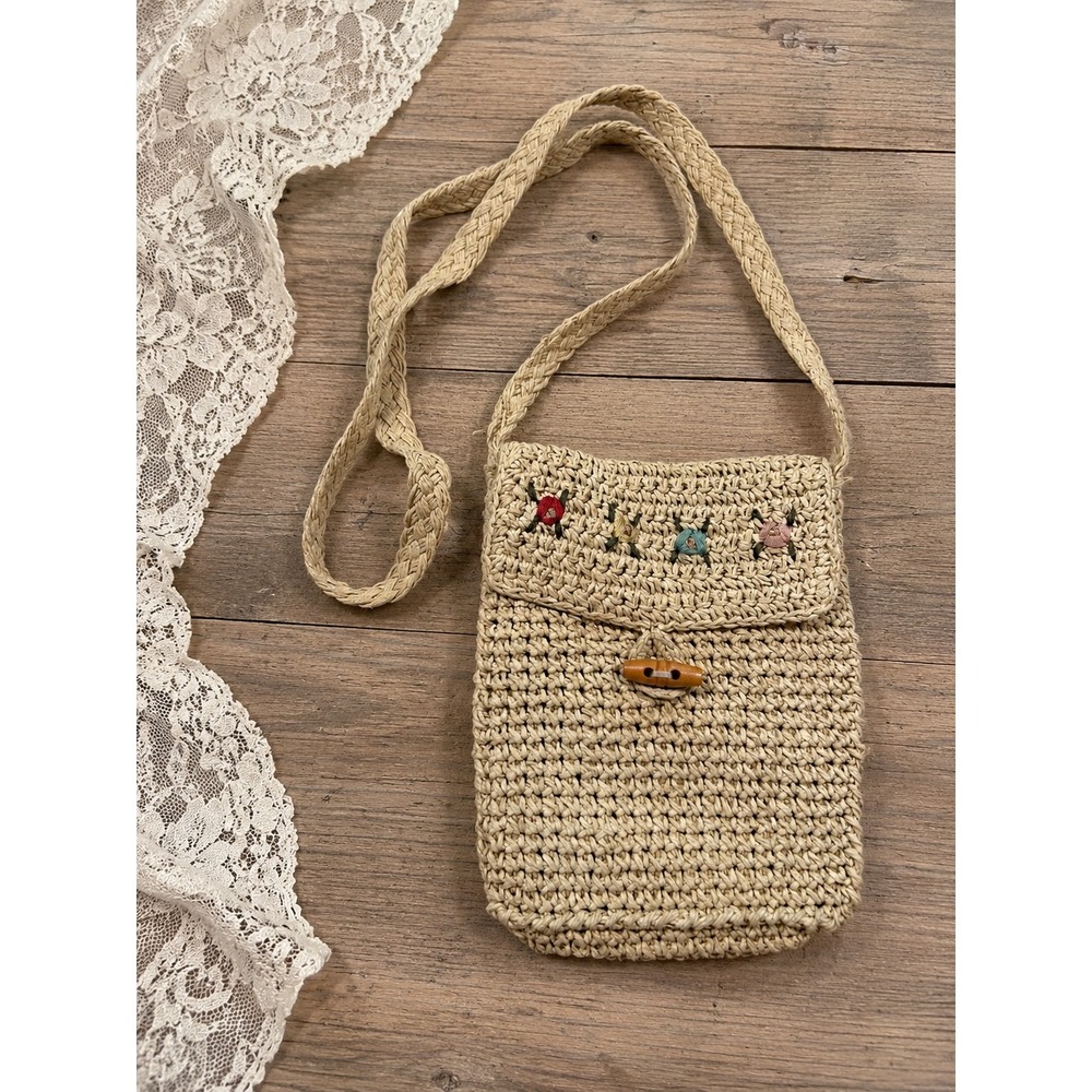 Y2K Vintage Woven Floral Embroidered Crossbody Bag Boho Cottagecore Hippie